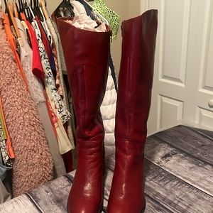 Nine West Red Riding Boots Leather Upper